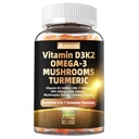 Vitamin D3 5000iu(125mcg) + Vitamin K2(MK7) Gummies with Algae Omega 3 | Maximum Strength Vitamin D3+K2 | for Bone, Teeth, Energy, Immune, Calcium Absorption - Vegan, Sugar Free,60Ct