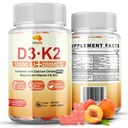 D3+K2 Gummies with Calcium Citrate, Magnesium, Vitamin C, Zinc, 10000 IU, Peach Flavor, Sugar-Free, 60 Count