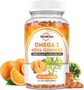 Omega 3 Gummies, Omega 3 Fish Oil Supplements Alternative with EPA & DHA, CoQ10, Folate, A, D3, E, Supports Brain, Joint, Heart, Eye ve Immune System Function-Orange Flavor, 60 Gummies