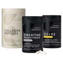Sports Research® Health Pack - Creatine Monohydrate Powder + Collagen Peptides + Vegan Vitamin D 5000iu & Mk7 Vitamin K 100mcg