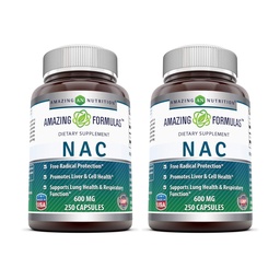 Amazing Formulas NAC 600 Mg | N-Acetyl Cysteine Supplement | Capsules | Non-GMO | Gluten Free | Made in USA (2 Pack, 250 Count)