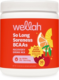 Wellah BCAAs (Fruit Punch Flavored) 30 Servings - BCAA Powder with Hydration Complex