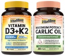 Vitalibre D3 K2 (10,000 IU / 200 mcg MK7) + Odorless Garlic Oil Bundle – Heart, Immune & Mood Support, Enhanced Absorption, Antioxidant Defense – Non-GMO, No Soy, No Gluten – 90 + 200 Softgels