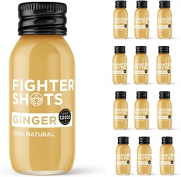 Fighter Shots Ginger (12x60ml) | Award Winning Fresh & Fiery Shots | 27g of Cold Pressed, Fresh Ginger Root for Immune Support | Boosts Energy | 100% Natural | No Nasties | A Perfect Pick Me Up