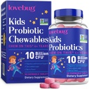 Çocuklar için LOVEBUG Probiyotikleri - Probiyotik Chewables with Prebiyotik Fiber for Age 4+,Daily Children's Gut Health & Digestive Support Supplement, Sugar-Free Berry Flavor, 30 Count