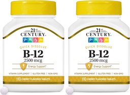 21ος αιώνας B 12 2500 mcg Υπογλώσσια δισκία, 110 κόμης (πακέτο του 2)