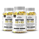 Organics Ocean Better D3 + K2-100% Organic VIT D3 and K2 Supplements with Maximum Bioavailability - Supports Bone Density, Calcium Balance, Immunity & Mood - 3-Pack, 90-Day Supply