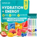 Venture Pal Electrolytes Powder Packets for Hydration & Energy, Natural Caffeine, 7 Electrolytes, 6 Vitamins, L-Theanine, L-Tyrosine & Ginseng, Sugar Free Drink Mix for Focus and Recovery, 16 Sticks