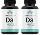 Luma Nutrition D3 + K2 Vitamin 10000 IU - Bone and Heart Health Supplement - Max Strength Immune Support and Calcium Absorption - 60 Softgels (Pack of 2)