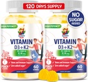 SUNNY SAM Sugar-Free Vitamin D3 K2 Gummies 5000 IU - Immune & Bone Support - Vitamin D Gummy Supplement for Adults - High-Absorption, Vegan, Halal, Gluten-Free Chewable Vitamins - 120 Count