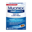 Mucinex Fast-Max Maximum Strength Cold, Flu & Sore Throat, Multi-Symptom Relief, Pain Reliever, Fever Reducer, Cough Suppressant, Expectorant, Nasal Decongestant, 16 Liquid Gels