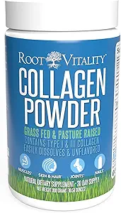 Root Vitality Collagen Peptides Powder - Grass-Fed, Pasture-Raised Hydrolyzed Protein Supplement for Skin, Hair, & Nails - Non-GMO, Zero Sugar Daily Supplement for Men & Women (30 Servings)