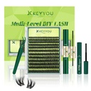 KEYYOU 3D Effect V3D01 Lash Clusters kit with Bond, Seal, Remover& Tweezers | Flora wispy 3D D Curl 8-18mm lashes. Waterproof ultra-thin band, reusable & beginner-friendly. Natural volume, salon quality