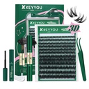 KEYYOU Flaunt Lash Clusters Kit 3D Spider DIY Lashes Extension Kit Thick Eyelash Clusters 144pcs Individual Lashes Fluffy Wispy Volume Lashes with Waterproof Lash Bond and Seal & Remover (F01)