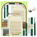 KEYYOU Brown Velure Lash Clusters Kit Bonus Black Bunny Lashes DIY at Home | 150pcs C Curl 8-16/8-14MIX,with Bond and Seal,Remover,Applicator,Natural Wispy Manga Style Suitable for Students&Office
