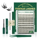 KEYYOU Lash Manga Lash Clusters Kit 8-18mm Eyelash Clusters Kit DIY Lash Extension Kit Natural Fairy Cluster Lashes with Lash Bond Seal Remover Applicator Soft Thin Band(MG03)