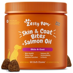 Zesty Paws Omega 3 Fish Oil for Dogs - Zesty Paw Dog Βιταμίνες και συμπληρώματα για Hip, Joint & Skin, Bacon (90 Chews)