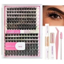 Lash Clusters Kit Fairy Eyelash Extension D Curl 192Pcs Eyelash Extension Wispy Natural Invisible Band Lash with Waterproof DIY Lash Extension at Home(Wild-D-10-16MIX)