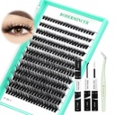 Bodermincer Lash Extension 240pcs 50D D Curl Fluffy Lash Clusters Kit With Bond and Seal,Tweezers Individual Cluster Lashes (50D Fluffy Lash Kit 8-16mm Mixed)