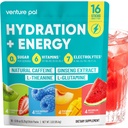 Venture Pal Clean Energy Hydration Packets, Electrolytes Powder with 100mg Natural Caffeine, 7 Electrolytes, 6 Vitamins, L-Theanine, L-Glutamine & Ginseng, Sugar Free Drink Mix, 16 Sticks