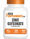 BulkSupplements.com Zinc Glycinate Capsules - Zinc Supplement for Immune & Skin Support - 500 Capsules (Pack of 1)