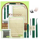 KEYYOU Brown Aurora Bonus Black Bunny Lash Clusters Kit Home Salon Quality | 150pcs C Curl 8-16/8-14MIX,with Bond and Seal,Remover,Applicator,Natural Wispy Idol Style Perfect for Parties&Office Days