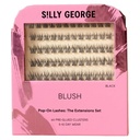 Silly George Pop-On Lashes - DIY 1-Step Pre-Glued Faux Eyelash Clusters, Natural Look Extensions, Black - Blush, 5-7 Pair Set, Pack of 60 Clusters
