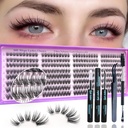 Wispy Lash Clusters Kit, Natural Lash Cluster Eyelash Extensions 320 Pcs C Curl 10-16mm Individual Fluffy False Eyelashes Thin Band DIY Kit for Beginners at Home with Bond Seal Tweezers Brush
