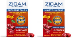 Zicam Cold Remedy Zinc Lozenges,Wild Cherry Flavor,Homeopathic,Soothes Sore Throat and Coughs,Cold Shortening Medicine,Shortens-Cold Duration,25 Count (Pack of 2)