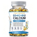 Calcio D3 K2 B12 Softgels, Bone Muscle Support,120 Capsules (1) | with 2000mg Calcium Supplement,Glucosamina + Condroitin Added,Vegen, Non-GMO