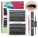 Fluffy Lash Clusters 80D+100D, DIY Eyelash Extension Kit with Glue and Tweezer, 9-16mm D Curl Wispy Flat Lash Clusters, 280pcs Individual Lashes