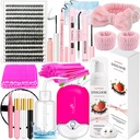 DIY Lash Extension Kit with 280 PCS 9-16mm 40D Lashes Clusters 200ml/6.7fl.oz Lash Cleanser Eyelash Shampoo Mini USB Portable Lash Fan Bond and Seal Remover Eyeliner Eyelid Cleaning Brush