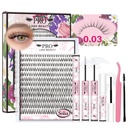 PROLASHBEAUTY Natural Lash Clusters Kit Wispy Lash Clusters Invisible Band with Clear Lash Bond and Seal Lash Tweezer Lash Remover Eyelash Clusters Kit Waterproof Easy to Apply (Solia,8-16mix)