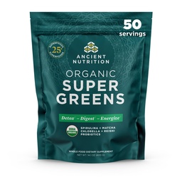 Ancient Nutrition Super Greens Powder, Organic Superfood Powder with Probiotics Made with Spirulina, Chlorella, Matcha, and Digestive Enzymes, 50 Services, 14,1 oz
