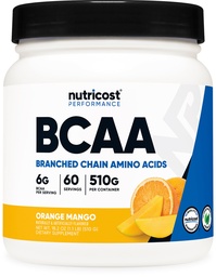 Nutricost BCAA σκόνη (Orange Mango, 60 εξυπηρετήσεις) - 2:1:1 Βέλτιστη αναλογία, χωρίς γλουτένη, μη ΓΤΟ, χορτοφάγοι