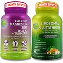 Calcium and Glutathione Duo – Liposomal Glutathione 500mg with Organic Whole Foods + Plant-Based Calcium 500mg (from Aquamin®), Magnesium, Zinc, D3, K2 & Turmeric – Vegan, Non-GMO, Clean Nutrition