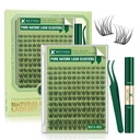 KEYYOU Natural Lash Clusters Kit 144Pcs DIY Lash Extension Kit Wispy Eyelash Extensions Kit D Curl 8-16MIX with Bond and Seal and tweezers with Thin Lash Band(KIT-N01-D-8-16MIX)