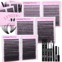 6 Styles Lash Clusters Kit 1596PCS Mega Lash Extension Kit Wispy Eyelash Clusters Volume Cluster Lashes with 2X Lash Bond and Seal Gift Packs 8-16MM D Curl Individual Lashes for Beginners by Lvmixwig