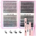 DAODER Lash Clusters Kit 640Pcs Natural Cluster Eyelash Extensions Fluff 30D-60D D Curl Short Individual Lashes 9-13MM with Lash Bond Seal Remover
