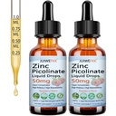 2 Pack Zinc Picolinate 50mg Liquid Drops, Chelated Zinc Supplements for Men Women Kids Support Immune Skin Eye Health & Enzyme Function, Liquid Zinc Raspberry Flavor, Vegan Non GMO Gluten Free