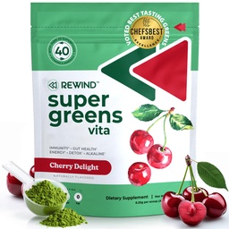 Καλύτερη γεύση Super Greens σκόνη με 40+ Superfoods – Delicious Daily Green σκόνη με βιταμίνη B12, ψευδάργυρο, βιταμίνη C, μαγνήσιο & ασβέστιο – Πράσινο χυμό Superfood Mix - Cherry Γεύση