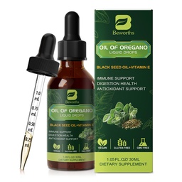Oregano Oil Drops, Oil of Oregano with Black Seed Oil, Vitamin E, 80% Carvacrol Oregano Supplement Herbal Blend for Immune & Antioxidant Support, Digestive, Overall Health | Vegan | Non-GMO | 1 Fl Oz