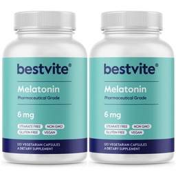 BESTVITE Μελατονίνη 6mg (240 κάψουλες χορτοφάγων) (120 x 2) - Χωρίς Stearates - Vegan - Μη ΓΤΟ - Χωρίς γλουτένη