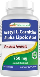 Best Naturals Acetyl L-καρνιτίνη και άλφα λιποϊκό οξύ 750 mg 120 κάψουλες