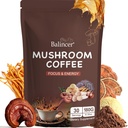 Mushroom Coffee, 6 Adapt Mushrooms (Lion's Mane, Cordyceps, Türkiye Tail & Other) Mix with Premium Instant Coffee for Focus, Energy, Immune and Gut Health Support, 30 Hizmet