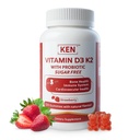 KEN Kids Vitamin D3 K2 with Probiotics Sugar-Free Gummies 5 Billion CFU | 120 gummies, Supports Calcium Absorption, Bone Support, Gut Balance, Immune Function, Non-GMO, Strawberry flavor