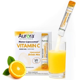 Aurora Nutrascience Nano-Pack Liposomal Vitamin C Powder Drink Mix, Ανοσολογική Υποστήριξη, Υψηλή Δύναμη 3.000 mg ανά υπηρεσία, 30 Single Servet Packets, Πορτοκαλί