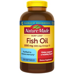 Nature Made Burp Less Fish Oil Omega 3 Συμπληρώματα, 1000mg Softgels, Ωμέγα 3 Fish Oil Συμπληρώματα για Υγιεινή υποστήριξη καρδιάς, 320 Softgels, 160 Ημέρα προσφοράς