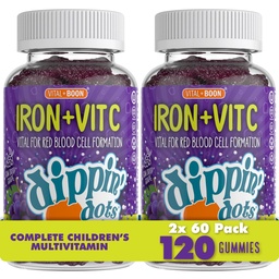 Dippin' Dots Iron Gummies for Women, Vitamin C & B12 (60ct, 2 Pack) | Gum Drop Grape iron supplement gummies with Vitamin C & B12, vital for red blood cells; vegan, gluten free, 60ct x2 pack.