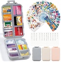 3 Pack 14 Grids Travel Pill Organizer Box ile 415-Pcs Tıp İsimleri - Pocket Daily Eczanesi Örneği Konteyner Kit - Seyahat İlaçları Fish Oil Vitamin Supplement Storage
